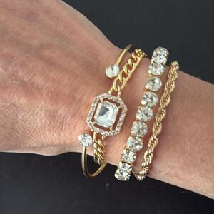4 Bracelet Set – Gold-Tone & Crystal with Gift Pouch